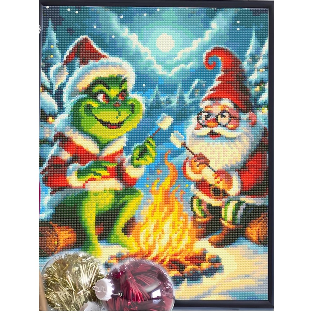 DIY Diamond Painting Kit Grinch Santa Claus Fire Square Rhinestone Embroidery